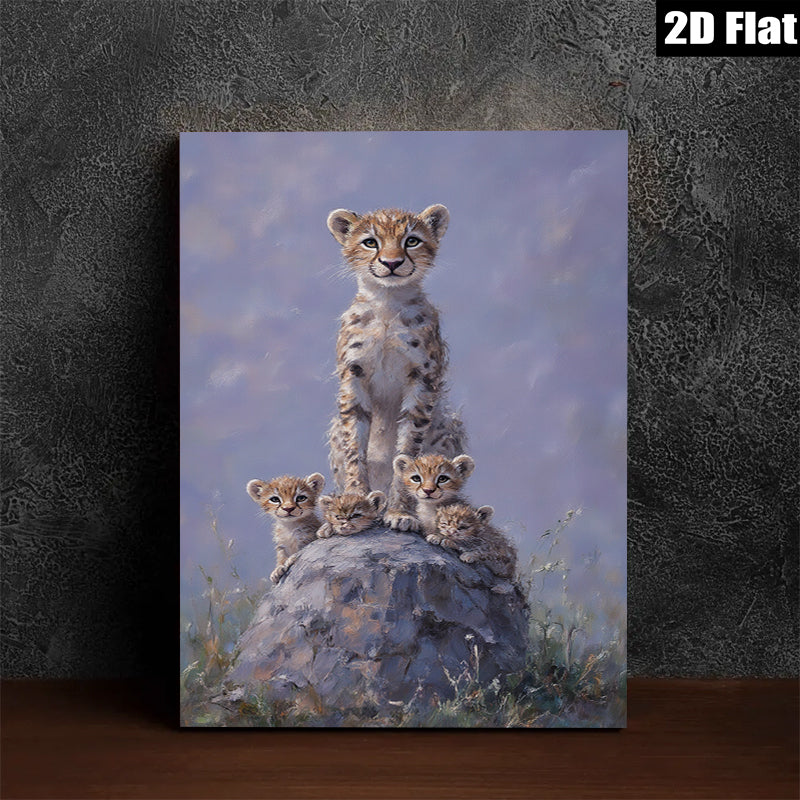 2D flat 1pc Young Cheetah Cubs Stacked Playfully Wildlife Art Canvas Wall Decor Living Room Bedroom Modern Farmhouse Gallery Wrapped Ready To Hang