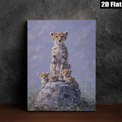 2D flat 1pc Young Cheetah Cubs Stacked Playfully Wildlife Art Canvas Wall Decor Living Room Bedroom Modern Farmhouse Gallery Wrapped Ready To Hang