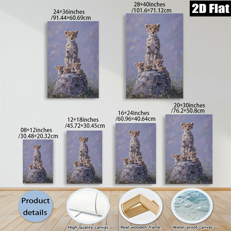2D flat 1pc Young Cheetah Cubs Stacked Playfully Wildlife Art Canvas Wall Decor Living Room Bedroom Modern Farmhouse Gallery Wrapped Ready To Hang