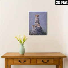 2D flat 1pc Young Cheetah Cubs Stacked Playfully Wildlife Art Canvas Wall Decor Living Room Bedroom Modern Farmhouse Gallery Wrapped Ready To Hang