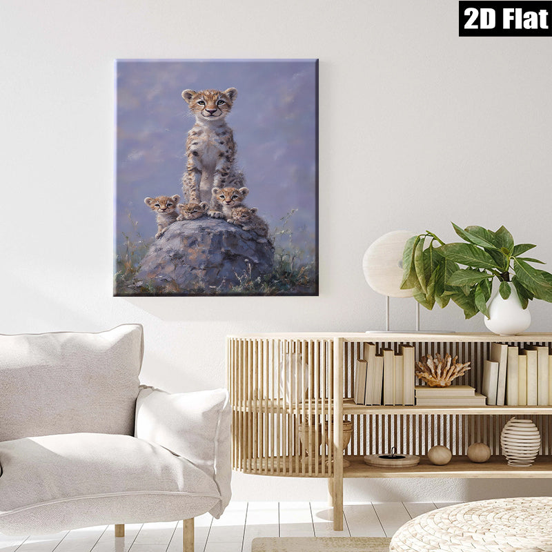 2D flat 1pc Young Cheetah Cubs Stacked Playfully Wildlife Art Canvas Wall Decor Living Room Bedroom Modern Farmhouse Gallery Wrapped Ready To Hang
