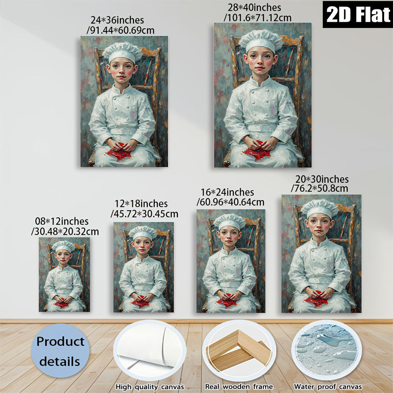 2D flat 1pc Young Chef Portrait Canvas Wall Art for Kitchen Dining Room Home Decor Farmhouse Style Living Room Bedroom Gallery Wrapped Ready to Hang
