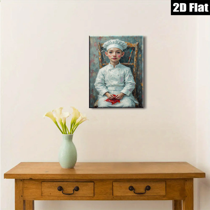 2D flat 1pc Young Chef Portrait Canvas Wall Art for Kitchen Dining Room Home Decor Farmhouse Style Living Room Bedroom Gallery Wrapped Ready to Hang