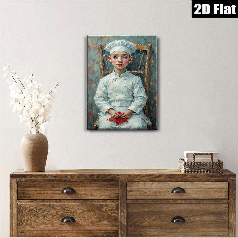 2D flat 1pc Young Chef Portrait Canvas Wall Art for Kitchen Dining Room Home Decor Farmhouse Style Living Room Bedroom Gallery Wrapped Ready to Hang