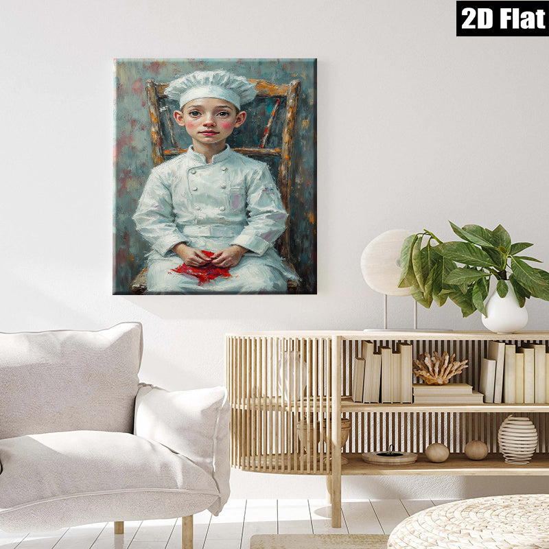 2D flat 1pc Young Chef Portrait Canvas Wall Art for Kitchen Dining Room Home Decor Farmhouse Style Living Room Bedroom Gallery Wrapped Ready to Hang