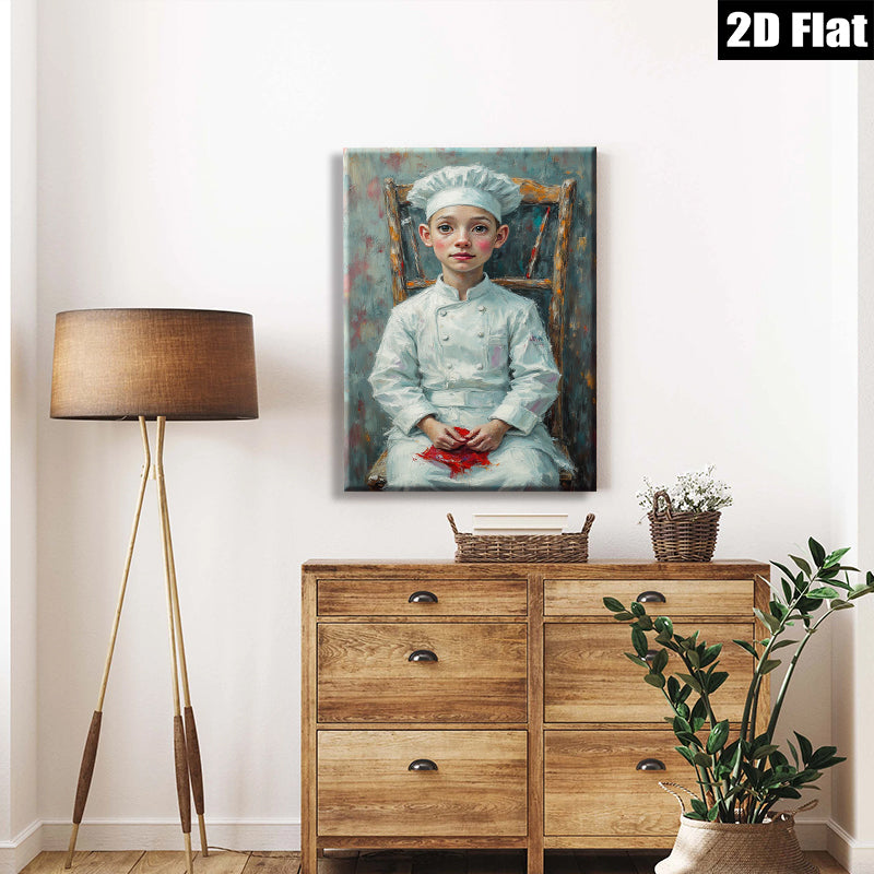 2D flat 1pc Young Chef Portrait Canvas Wall Art for Kitchen Dining Room Home Decor Farmhouse Style Living Room Bedroom Gallery Wrapped Ready to Hang