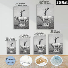 2D flat 1pc Young Cowboy Riding Bull Circus Performance Wall Art Decor Farmhouse Style Canvas Prints for Living Room Bedroom Gallery Wrapped