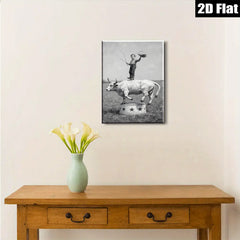 2D flat 1pc Young Cowboy Riding Bull Circus Performance Wall Art Decor Farmhouse Style Canvas Prints for Living Room Bedroom Gallery Wrapped