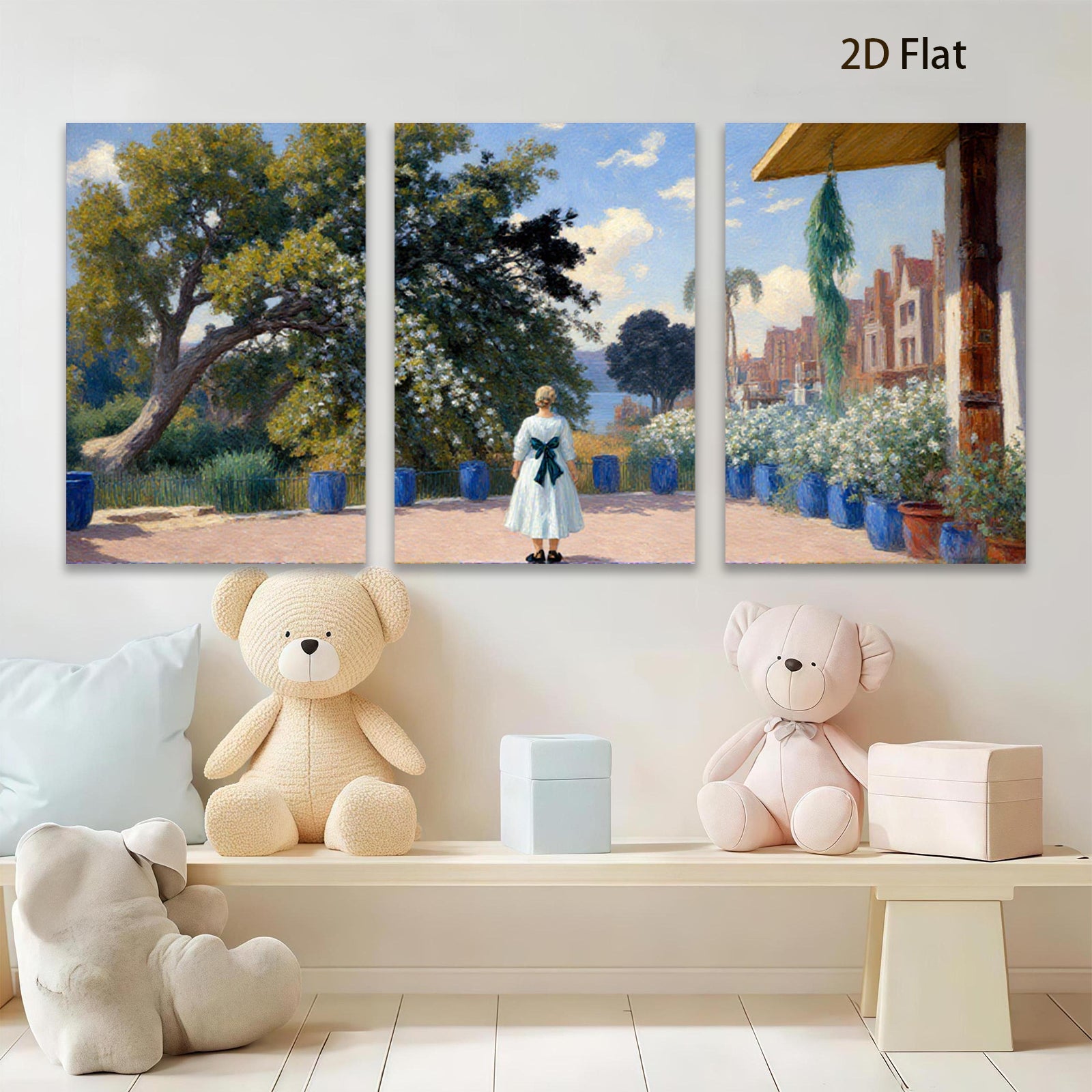 2D flat 1pc Young Girl Garden View Coastal Landscape Wall Art Living Room Bedroom Decor Farmhouse Style Canvas Prints Modern Home D��cor