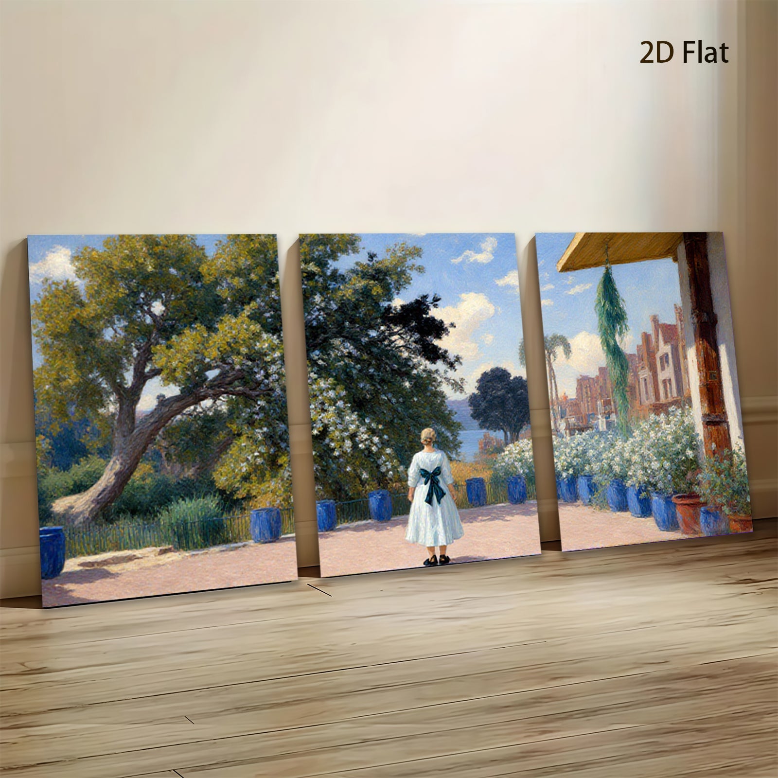 2D flat 1pc Young Girl Garden View Coastal Landscape Wall Art Living Room Bedroom Decor Farmhouse Style Canvas Prints Modern Home D��cor