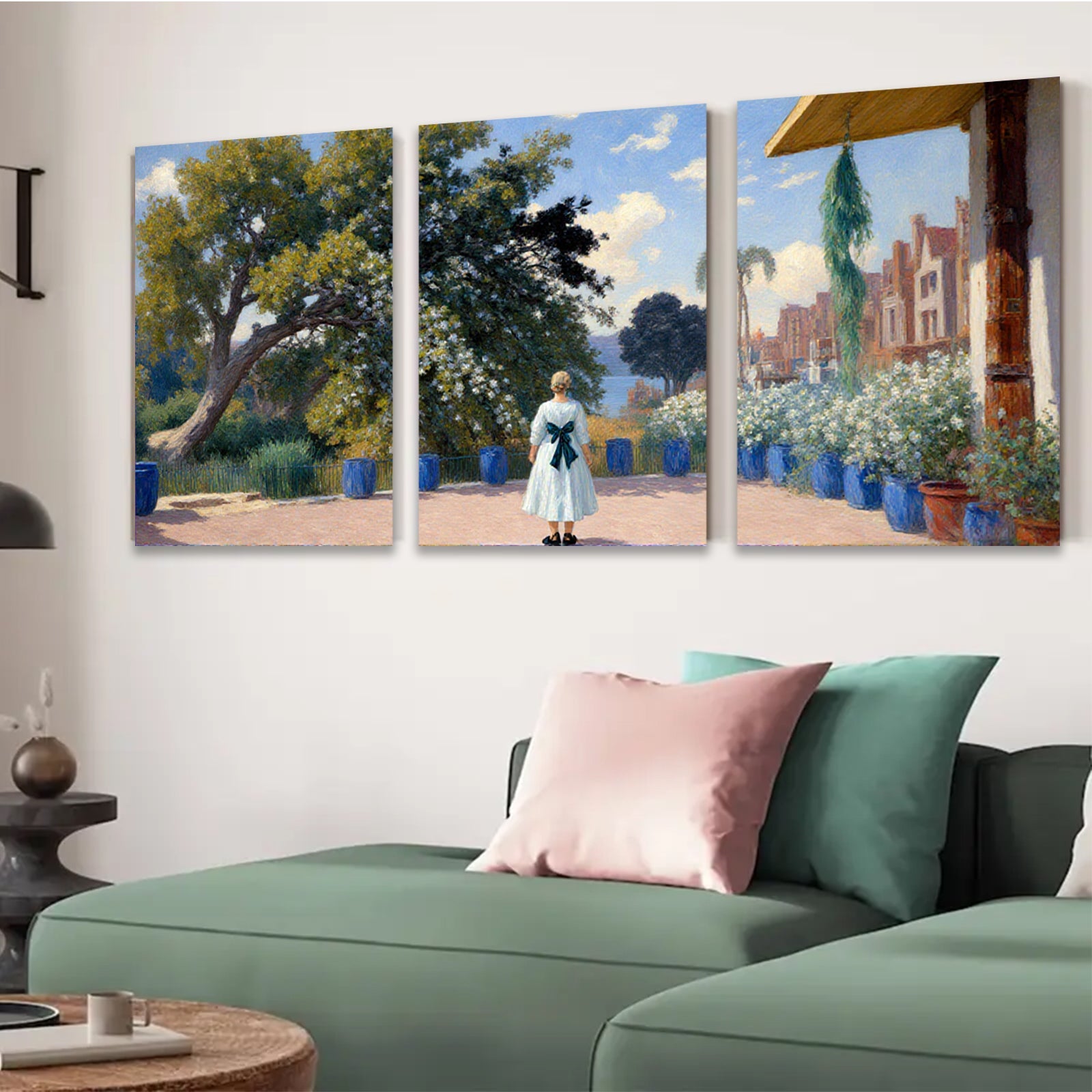 2D flat 1pc Young Girl Garden View Coastal Landscape Wall Art Living Room Bedroom Decor Farmhouse Style Canvas Prints Modern Home D��cor