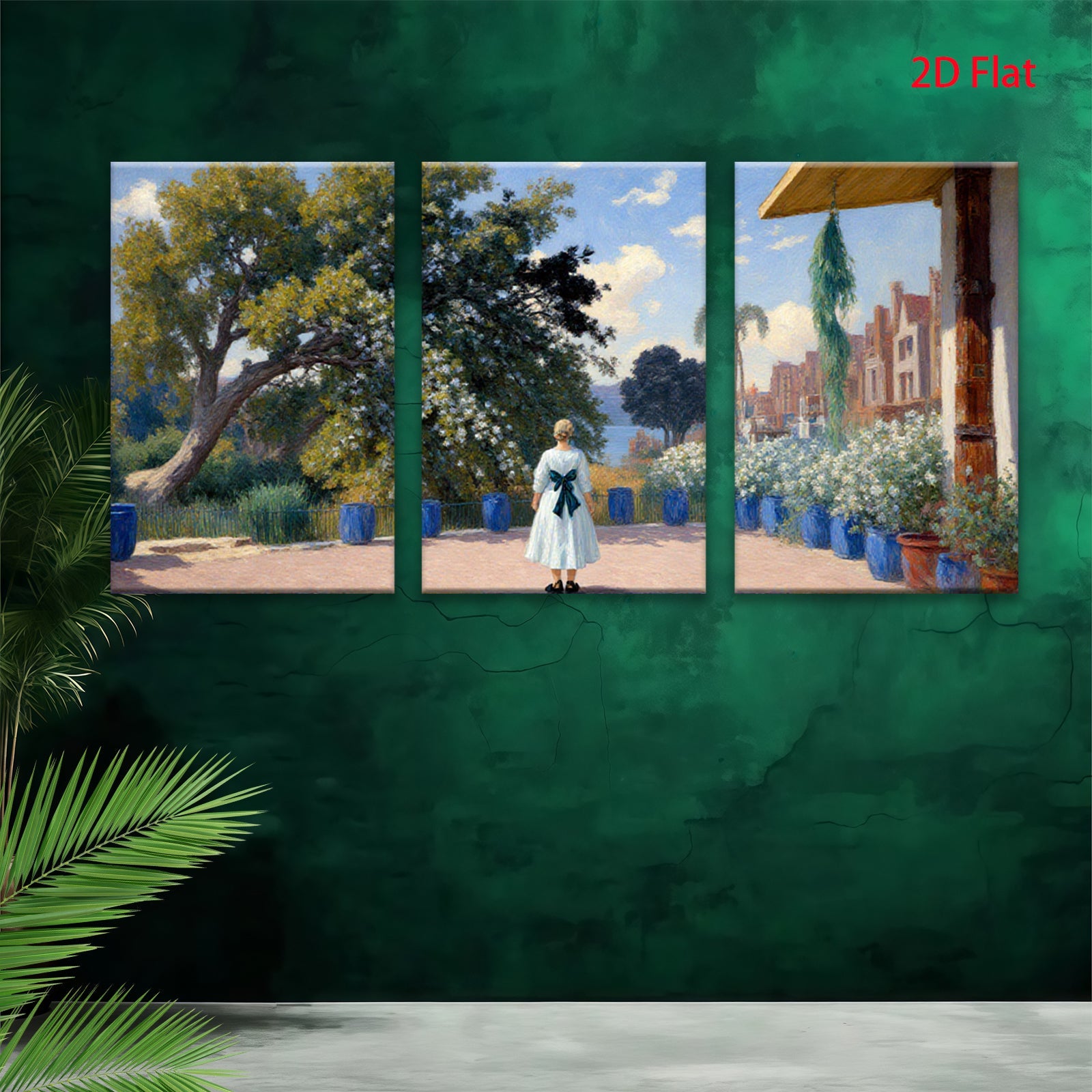 2D flat 1pc Young Girl Garden View Coastal Landscape Wall Art Living Room Bedroom Decor Farmhouse Style Canvas Prints Modern Home D��cor