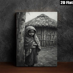 2D flat 1pc Young girl near rural hut captivating portrait farmhouse wall art living room decor bedroom gallery wrapped canvas print modern minimalist aesthetic