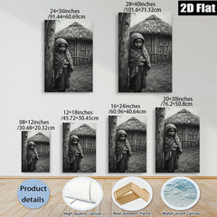 2D flat 1pc Young girl near rural hut captivating portrait farmhouse wall art living room decor bedroom gallery wrapped canvas print modern minimalist aesthetic