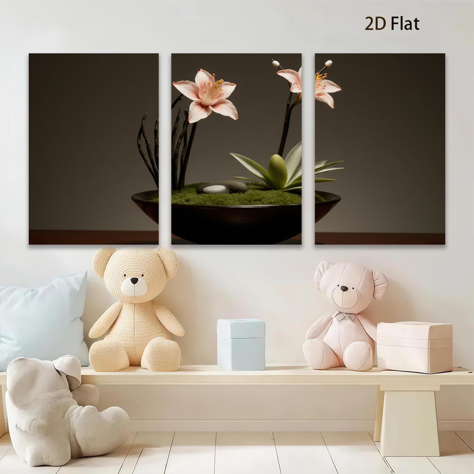 2D flat 1pc Zen Garden Blooming Lilies Peaceful Still Life Wall Art for Living Room Bedroom Home Decor Modern Farmhouse Rustic Chic