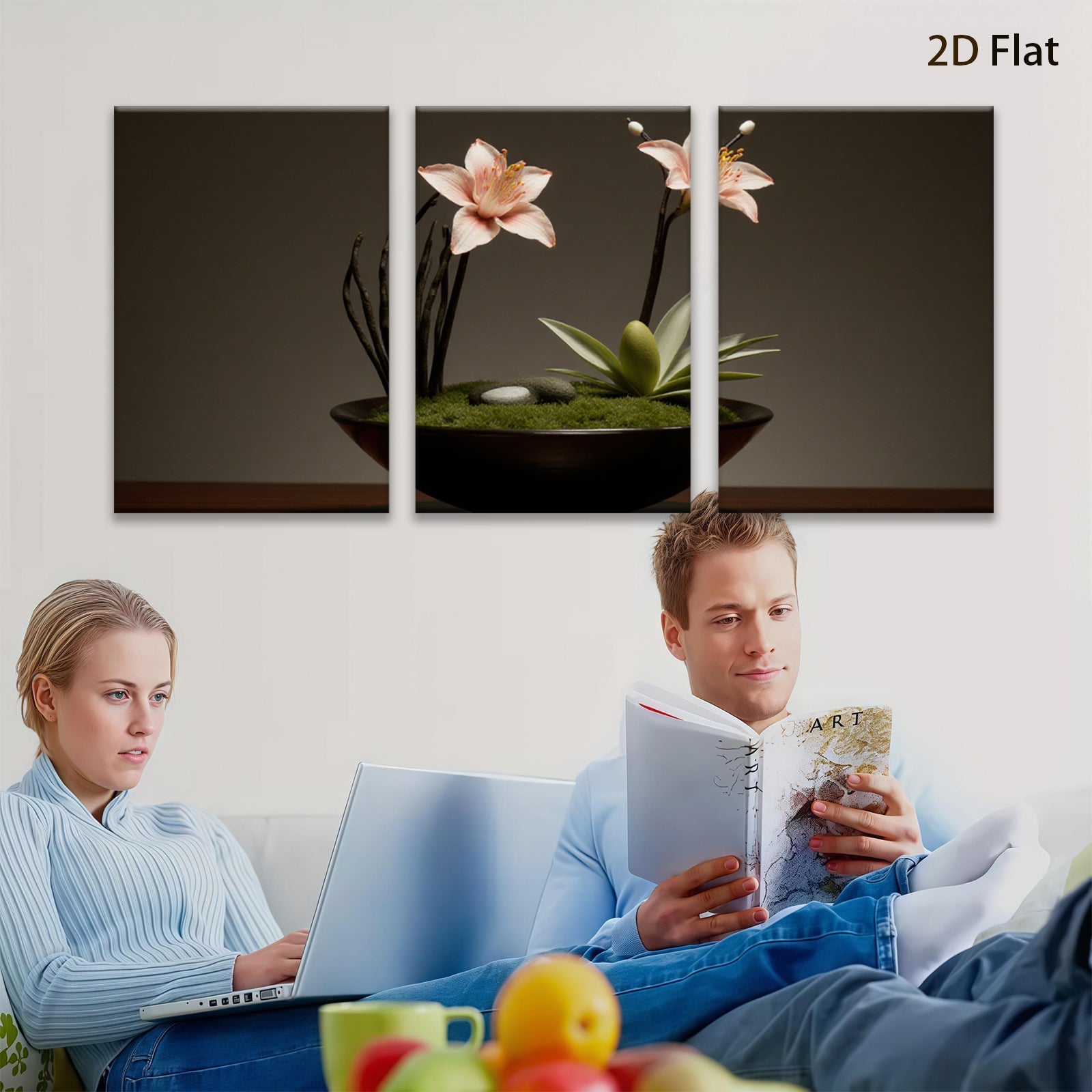 2D flat 1pc Zen Garden Blooming Lilies Peaceful Still Life Wall Art for Living Room Bedroom Home Decor Modern Farmhouse Rustic Chic