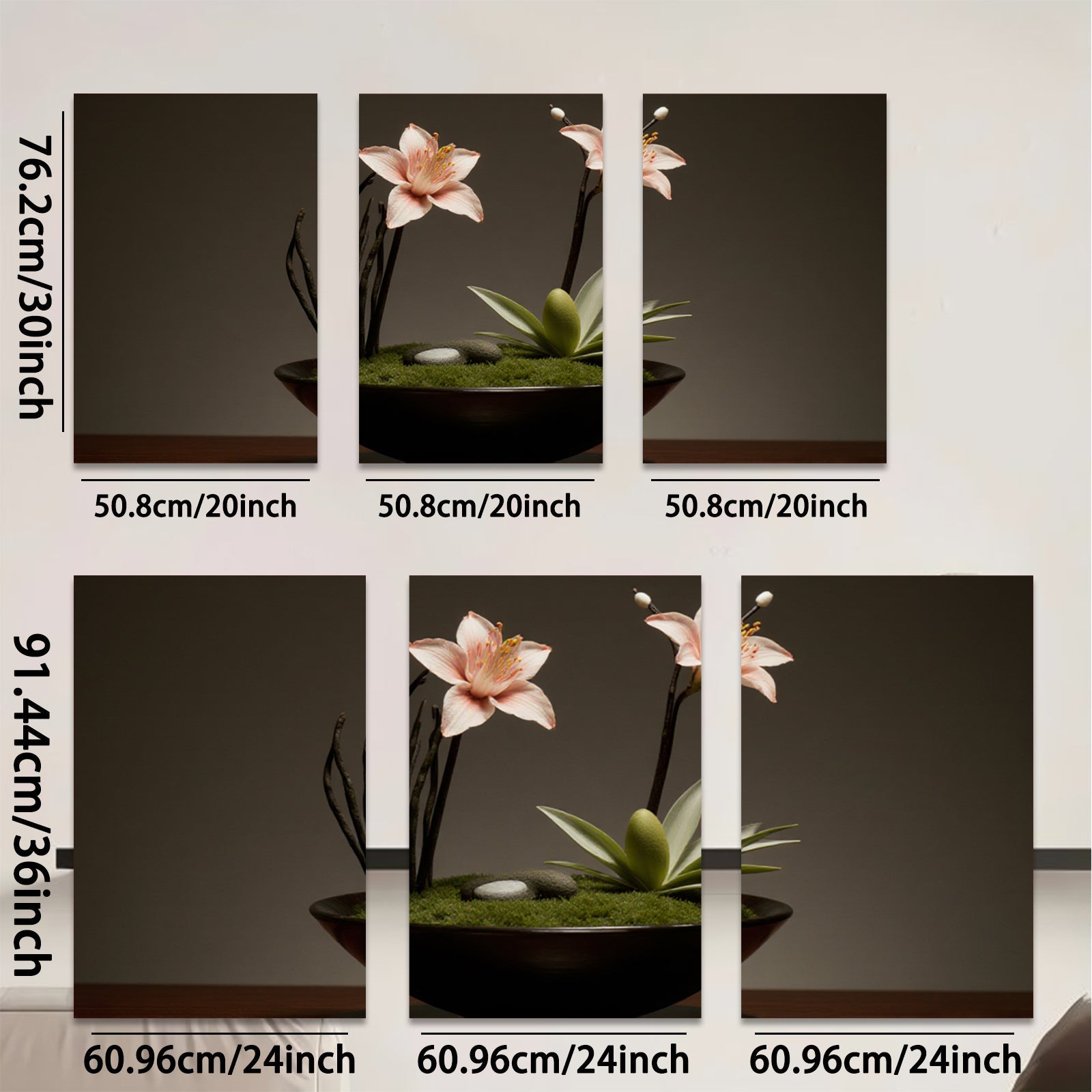 2D flat 1pc Zen Garden Blooming Lilies Peaceful Still Life Wall Art for Living Room Bedroom Home Decor Modern Farmhouse Rustic Chic