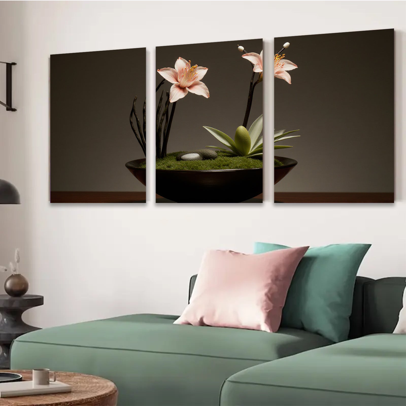 2D flat 1pc Zen Garden Blooming Lilies Peaceful Still Life Wall Art for Living Room Bedroom Home Decor Modern Farmhouse Rustic Chic