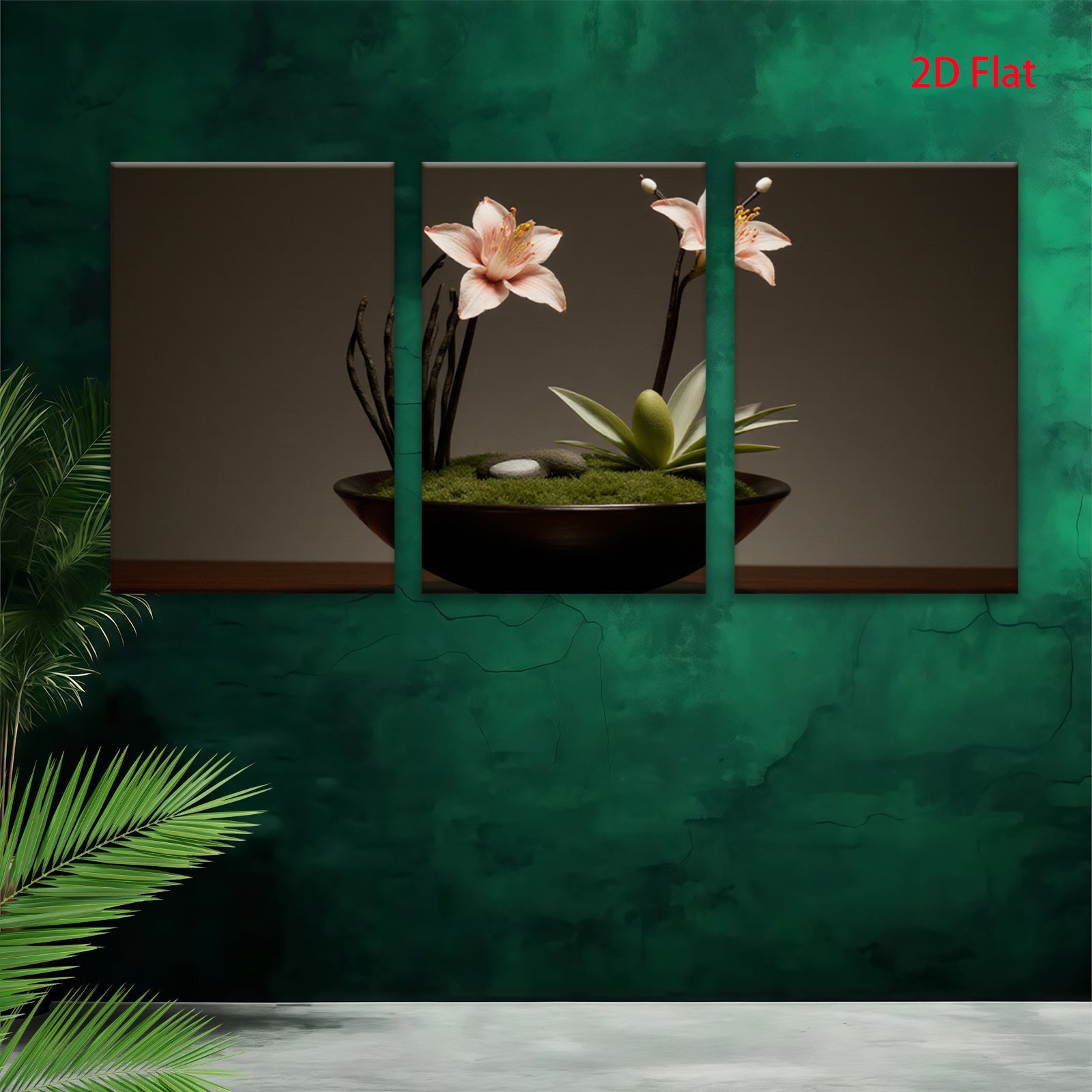 2D flat 1pc Zen Garden Blooming Lilies Peaceful Still Life Wall Art for Living Room Bedroom Home Decor Modern Farmhouse Rustic Chic