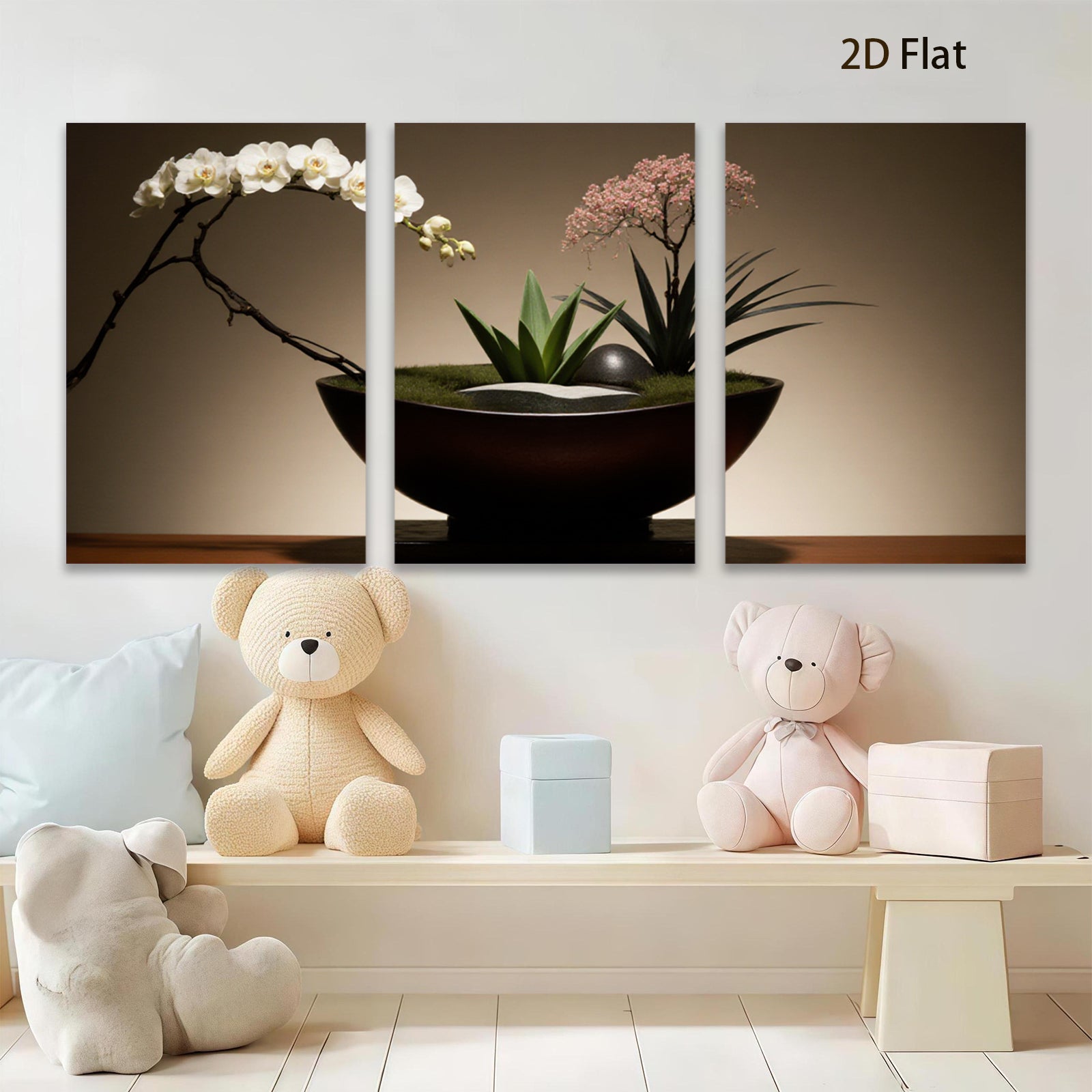 2D flat 1pc Zen Garden Floral Arrangement Living Room Bedroom Wall Decor Botanical Prints Modern Farmhouse Aesthetic Gallery Wrapped Canvas Prints