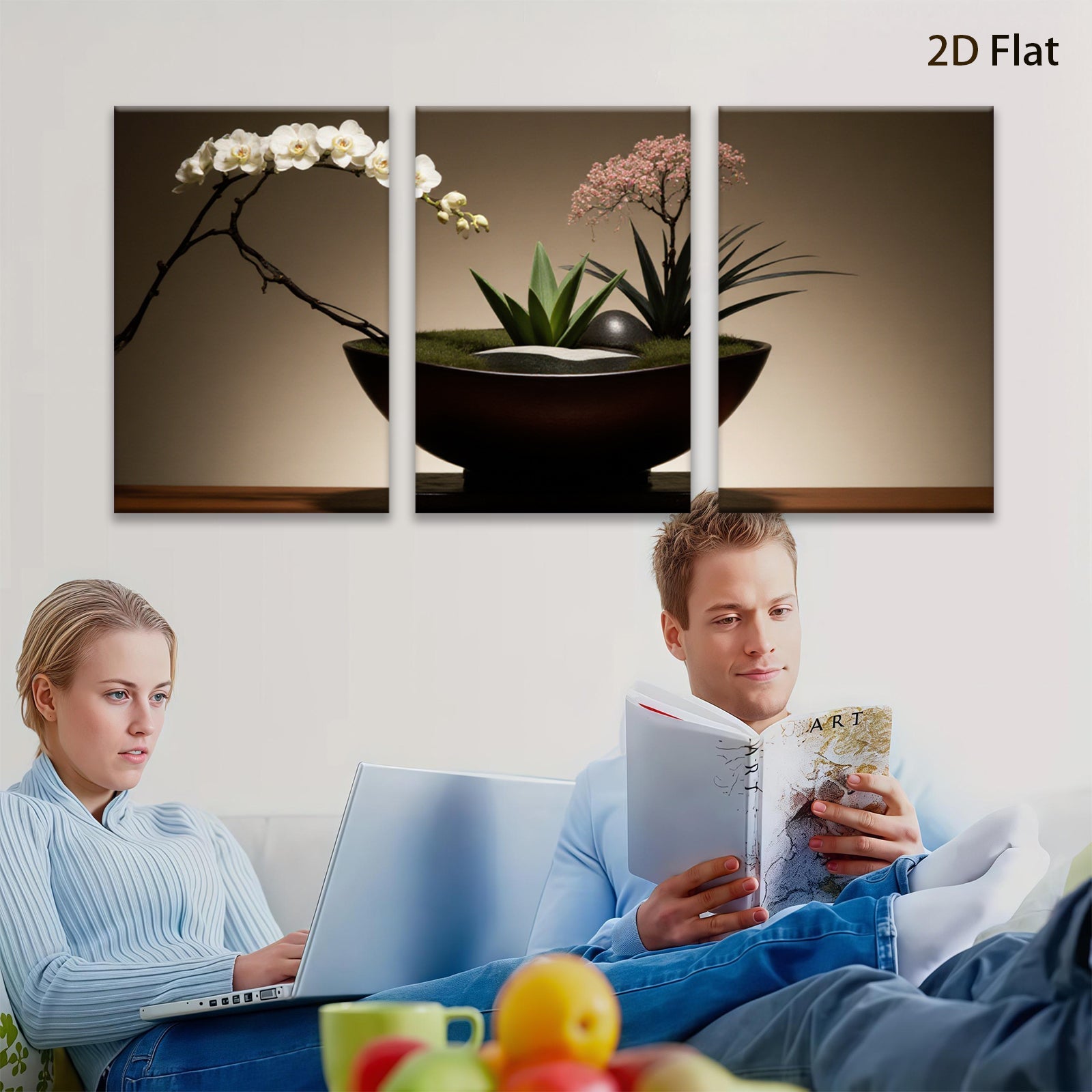2D flat 1pc Zen Garden Floral Arrangement Living Room Bedroom Wall Decor Botanical Prints Modern Farmhouse Aesthetic Gallery Wrapped Canvas Prints