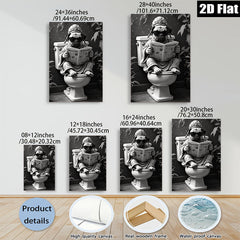 2D flat 1pc Zen Pug Reading Newspaper Bathroom Wall Art Funny Home Decor Living Room Canvas Prints Modern Farmhouse Style Cozy Aesthetic Gallery Wrapped Ready to Hang
