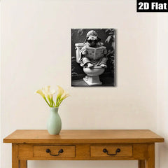 2D flat 1pc Zen Pug Reading Newspaper Bathroom Wall Art Funny Home Decor Living Room Canvas Prints Modern Farmhouse Style Cozy Aesthetic Gallery Wrapped Ready to Hang