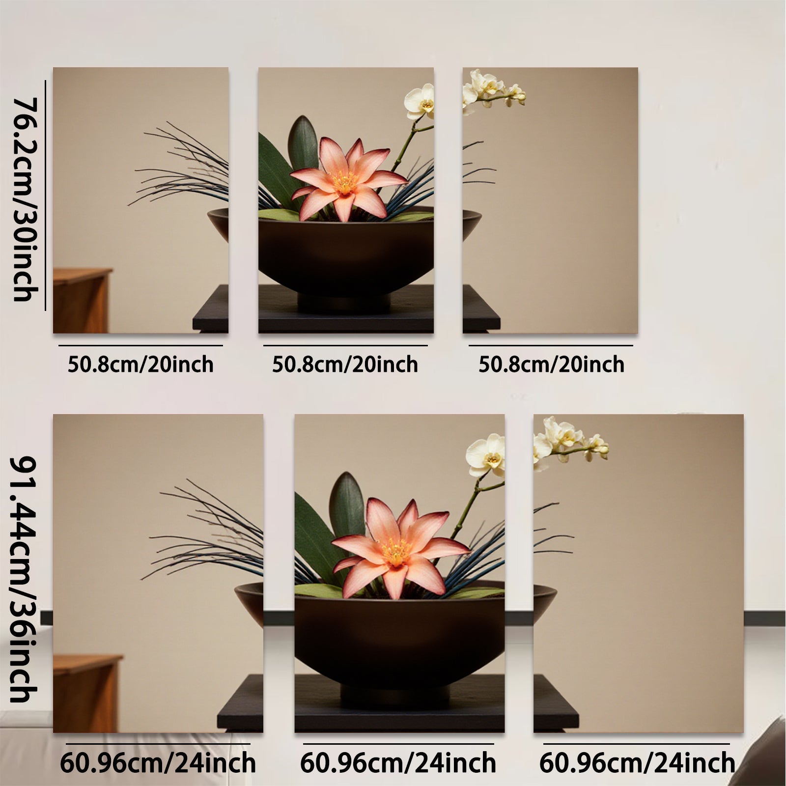 2D flat 1pc Zen floral arrangement botanical beauty for living room bedroom home wall decor modern farmhouse style