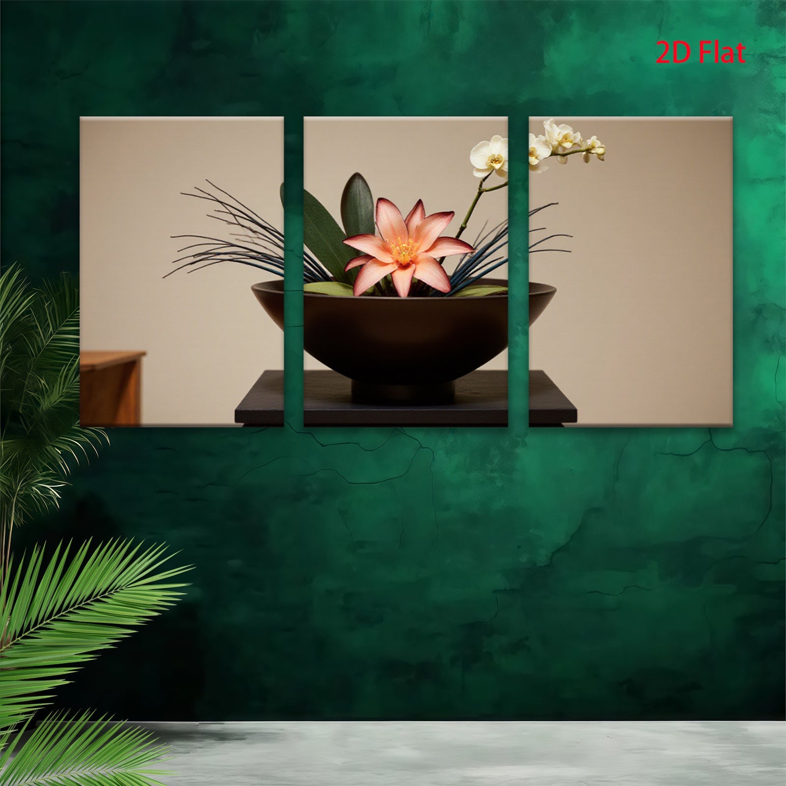 2D flat 1pc Zen floral arrangement botanical beauty for living room bedroom home wall decor modern farmhouse style
