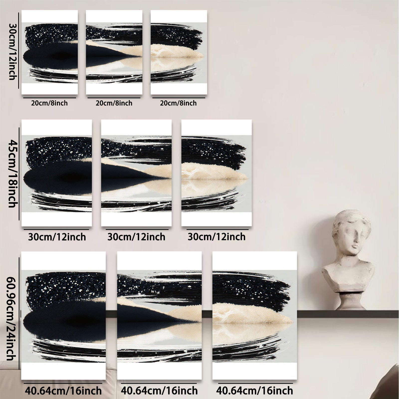 2D flat 1pc abstract black white brushstroke modern wall art canvas prints living room bedroom home decor farmhouse style gallery wrapped ready to hang