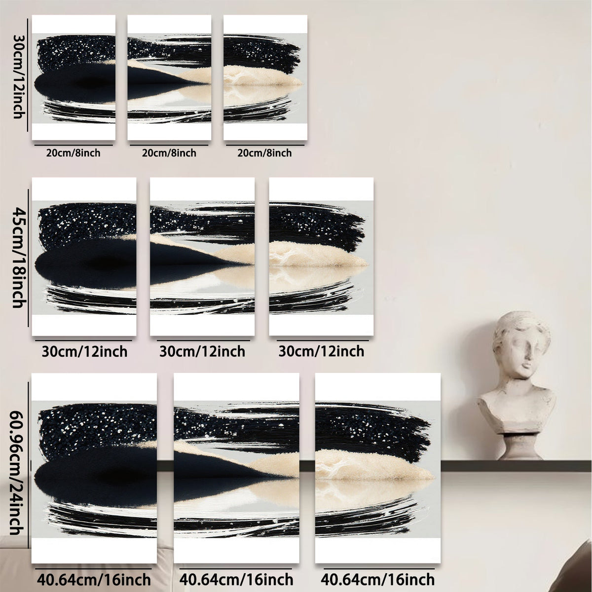 2D flat 1pc abstract black white brushstroke modern wall art canvas prints living room bedroom home decor farmhouse style gallery wrapped ready to hang