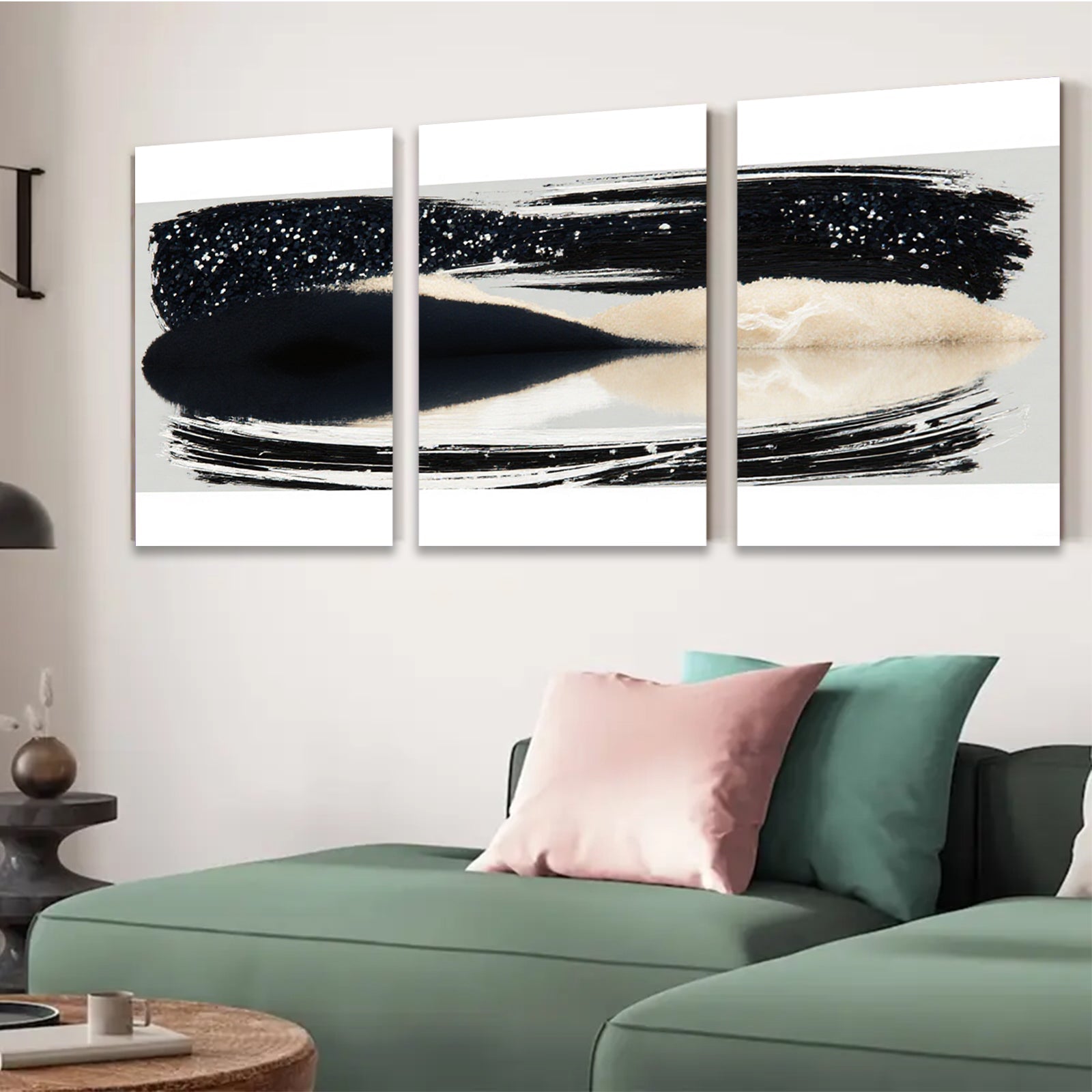 2D flat 1pc abstract black white brushstroke modern wall art canvas prints living room bedroom home decor farmhouse style gallery wrapped ready to hang