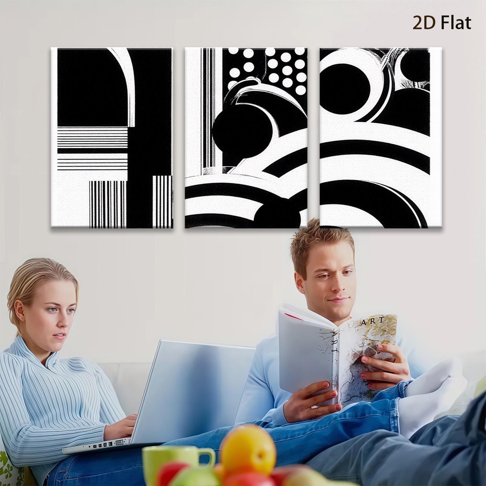 2D flat 1pc abstract black white geometric lines modern wall art canvas prints for living room bedroom office decor farmhouse style gallery wrapped