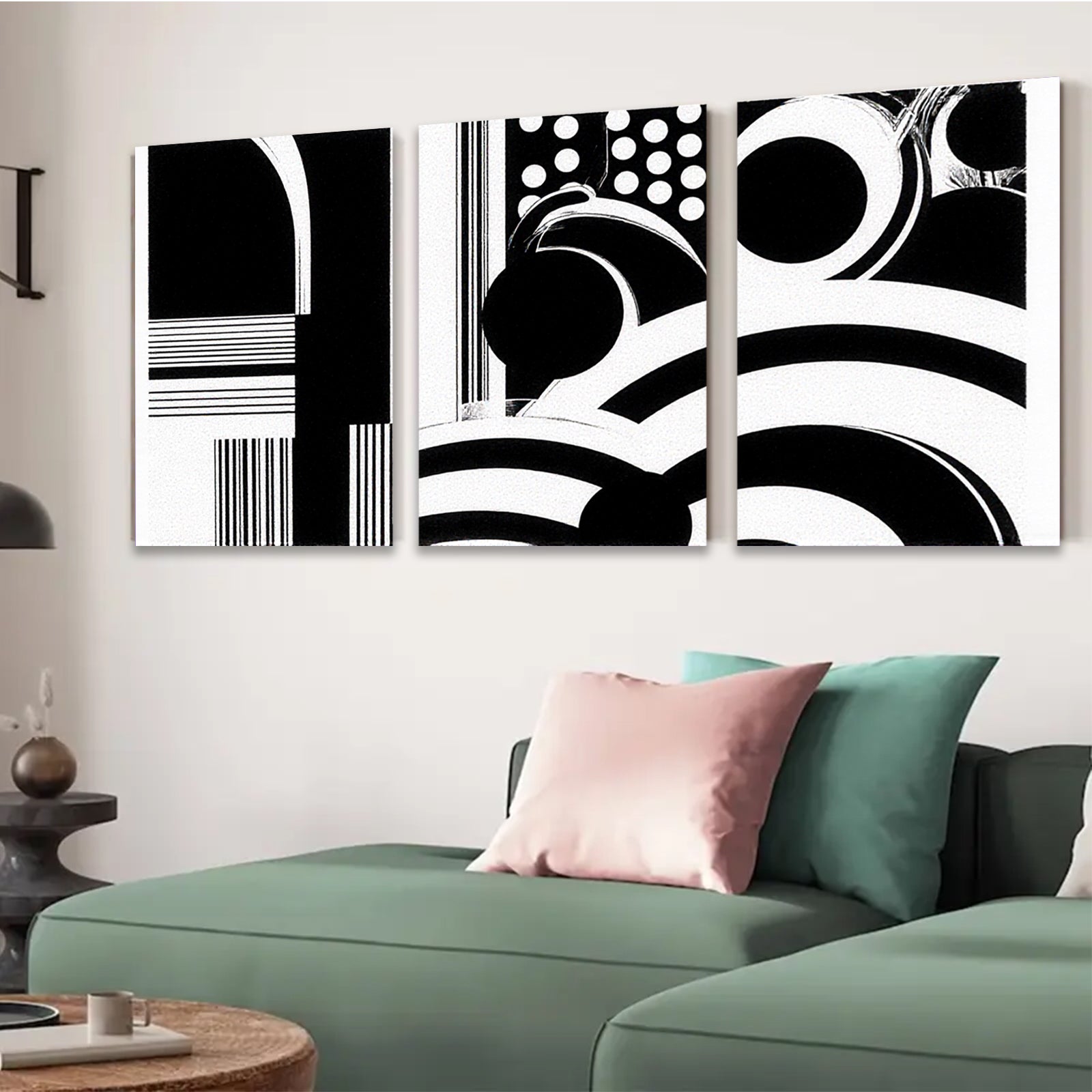 2D flat 1pc abstract black white geometric lines modern wall art canvas prints for living room bedroom office decor farmhouse style gallery wrapped