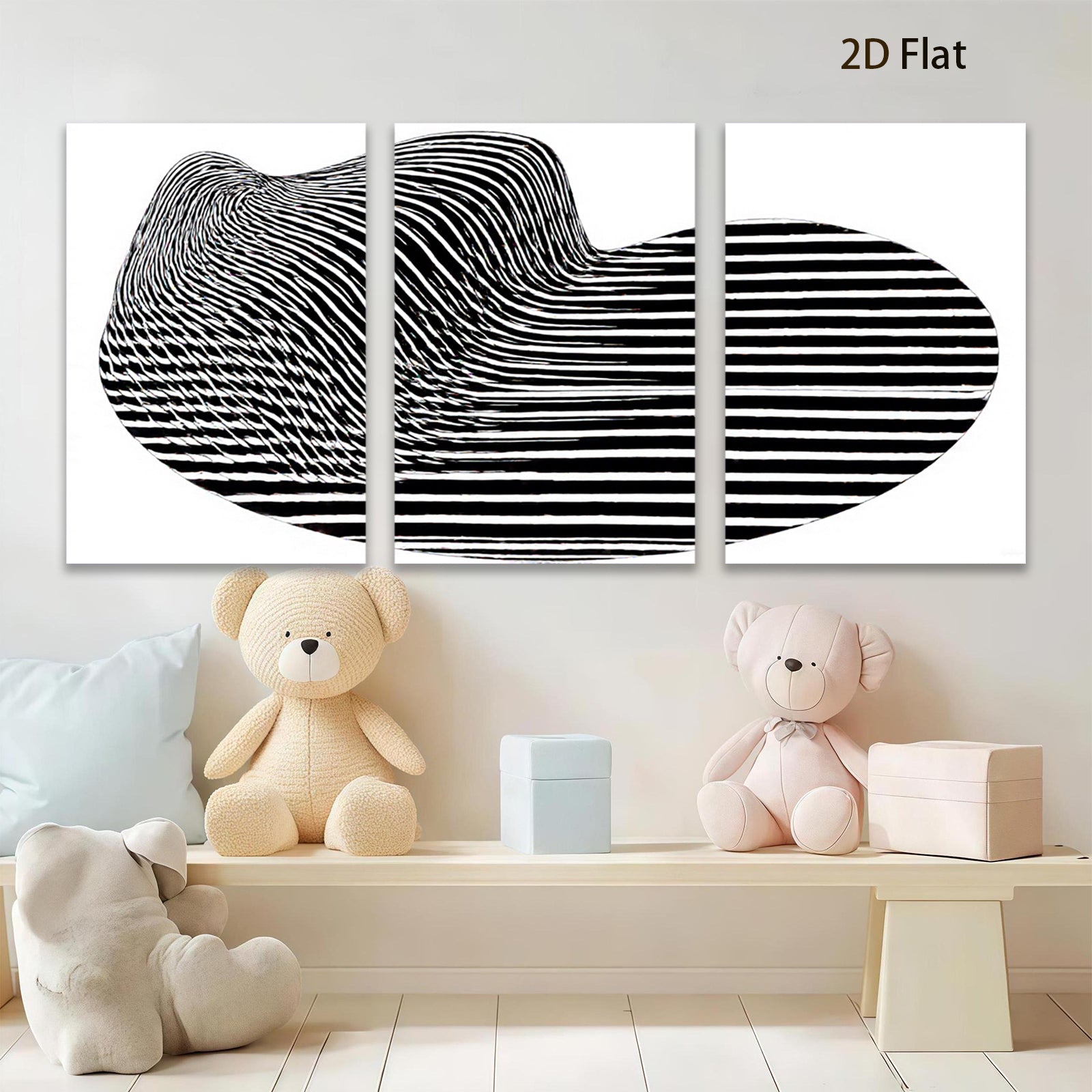 2D flat 1pc abstract black white lines modern wall art decor living room bedroom minimalist gallery wrapped canvas prints farmhouse style home decoration