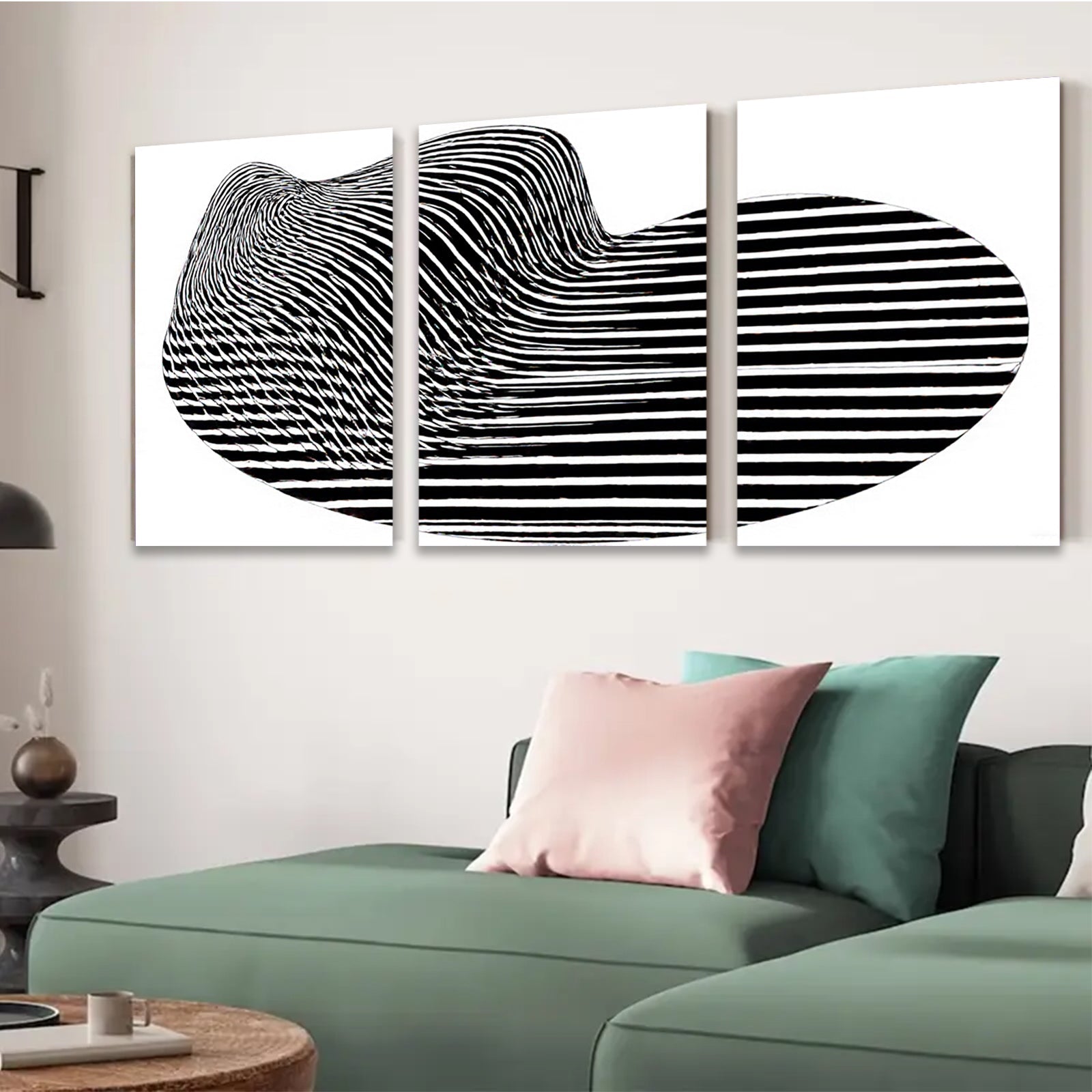 2D flat 1pc abstract black white lines modern wall art decor living room bedroom minimalist gallery wrapped canvas prints farmhouse style home decoration