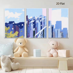 2D flat 1pc abstract blue city skyline modern wall art canvas prints for living room bedroom office decor farmhouse style gallery wrapped ready to hang