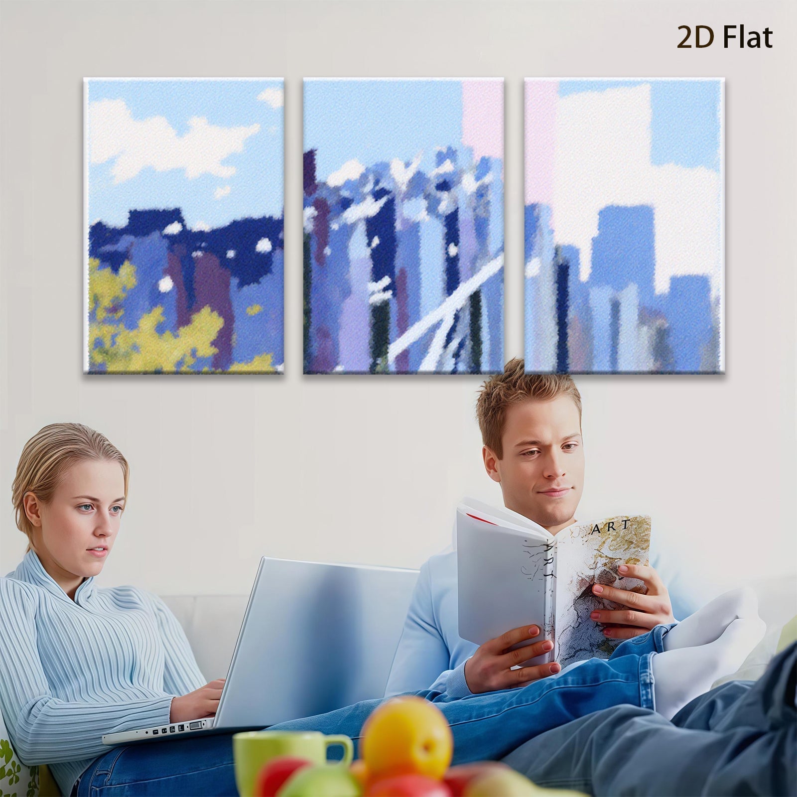 2D flat 1pc abstract blue city skyline modern wall art canvas prints for living room bedroom office decor farmhouse style gallery wrapped ready to hang