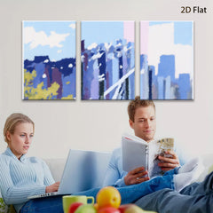 2D flat 1pc abstract blue city skyline modern wall art canvas prints for living room bedroom office decor farmhouse style gallery wrapped ready to hang
