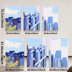 2D flat 1pc abstract blue city skyline modern wall art canvas prints for living room bedroom office decor farmhouse style gallery wrapped ready to hang
