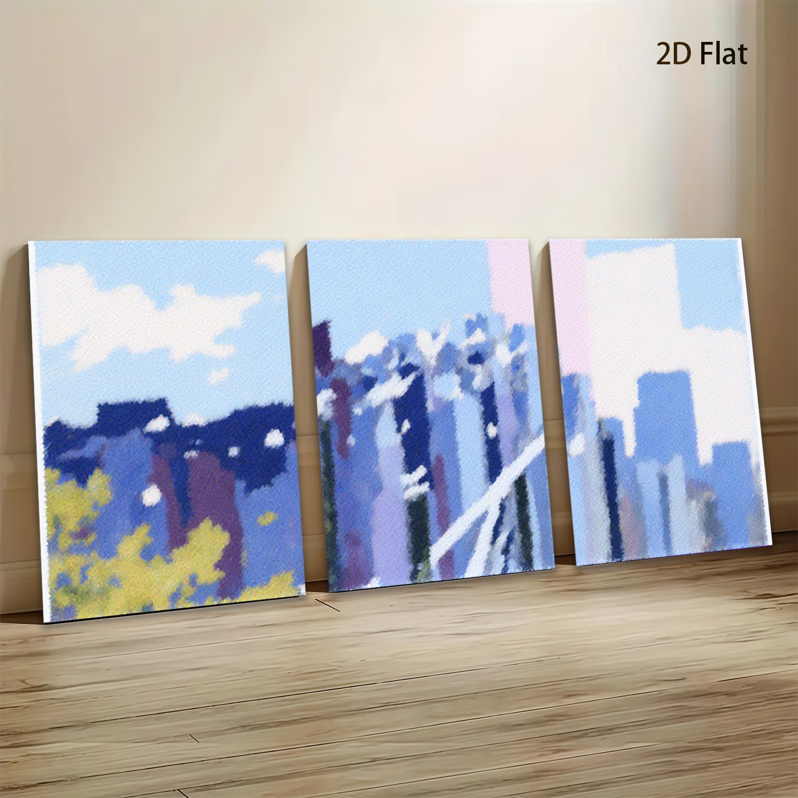 2D flat 1pc abstract blue city skyline modern wall art canvas prints for living room bedroom office decor farmhouse style gallery wrapped ready to hang