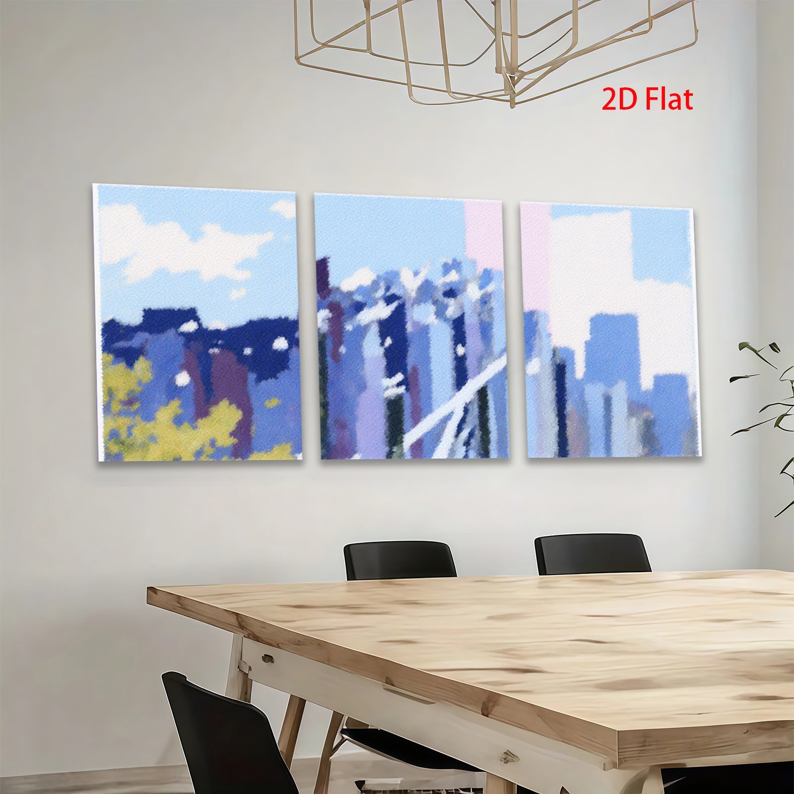 2D flat 1pc abstract blue city skyline modern wall art canvas prints for living room bedroom office decor farmhouse style gallery wrapped ready to hang