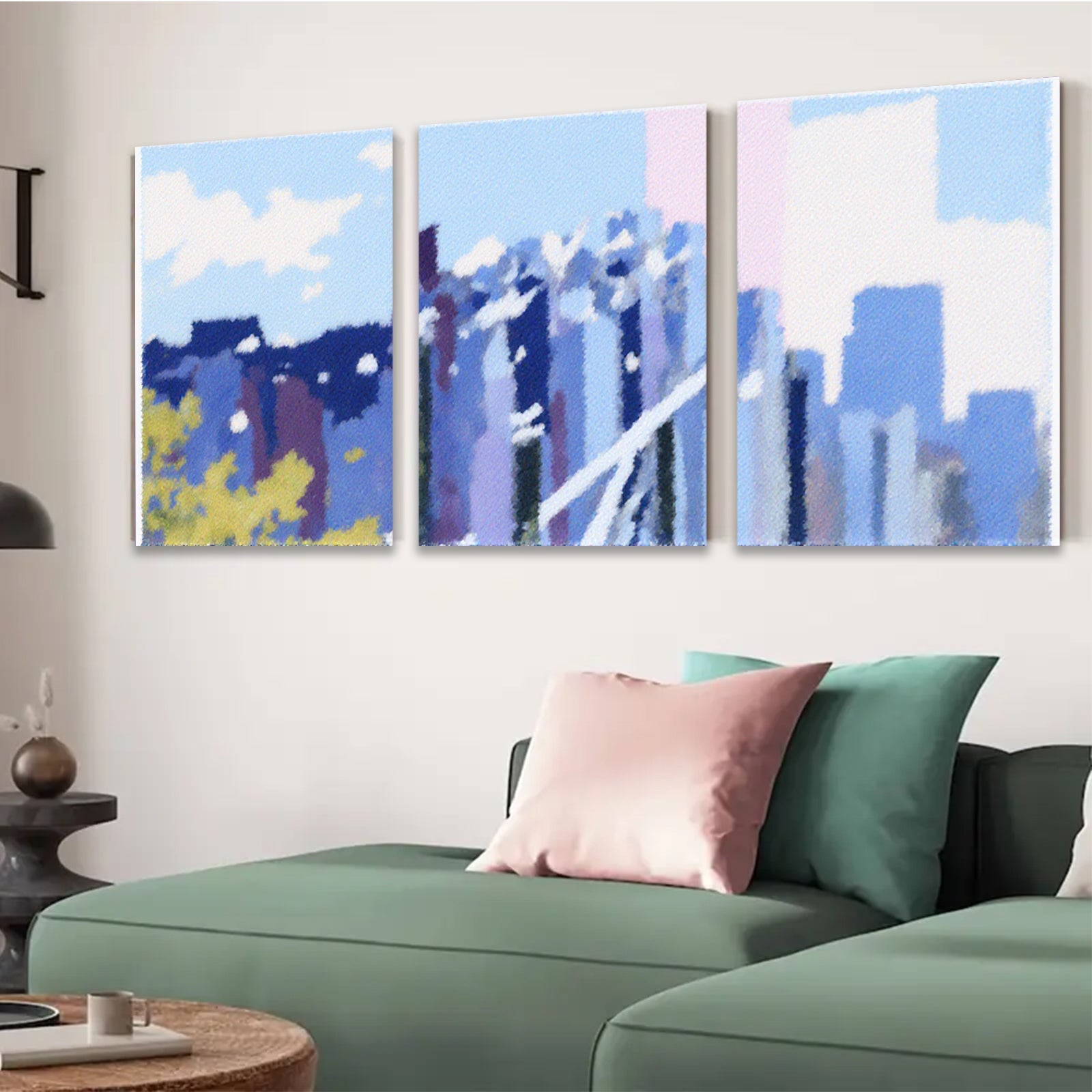 2D flat 1pc abstract blue city skyline modern wall art canvas prints for living room bedroom office decor farmhouse style gallery wrapped ready to hang