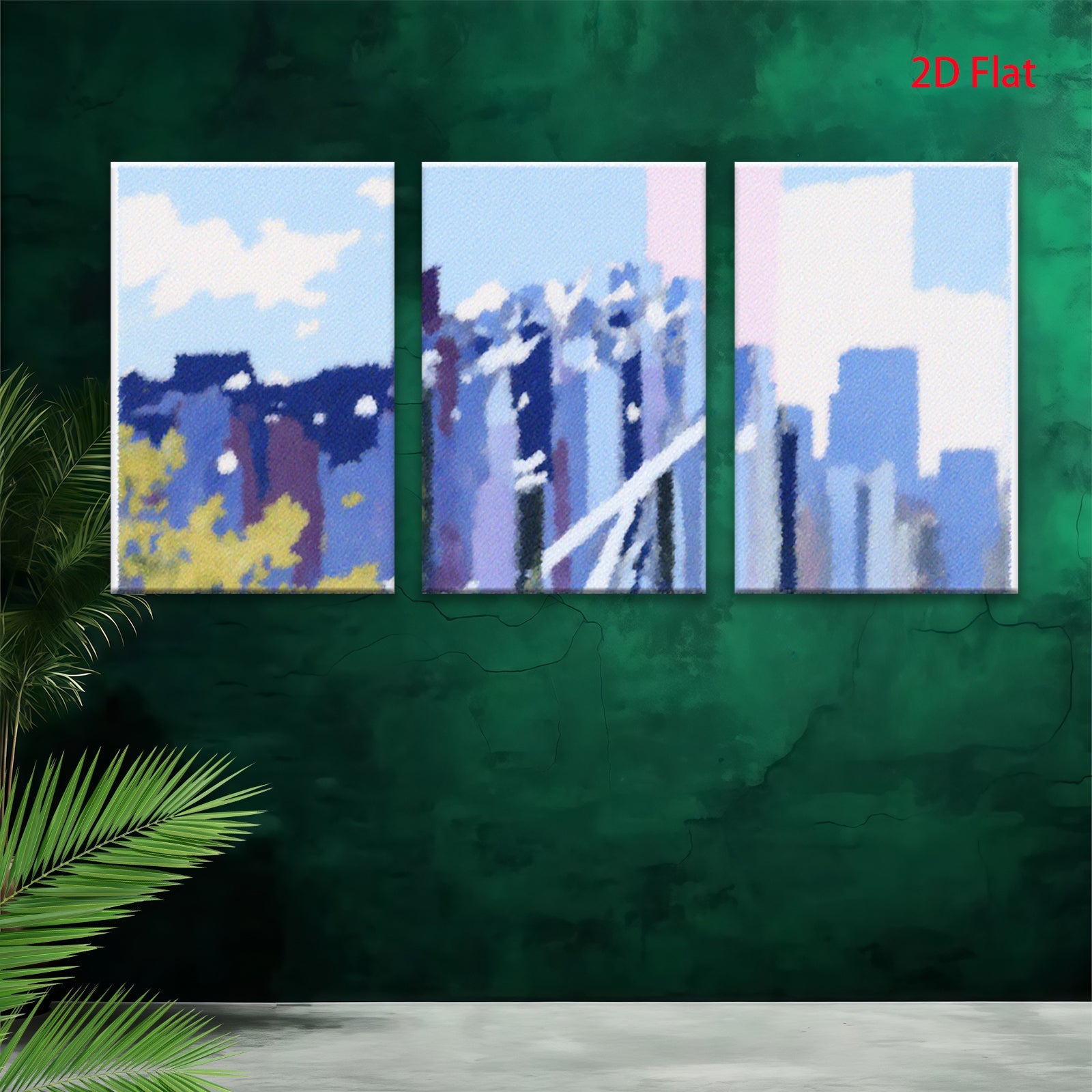2D flat 1pc abstract blue city skyline modern wall art canvas prints for living room bedroom office decor farmhouse style gallery wrapped ready to hang