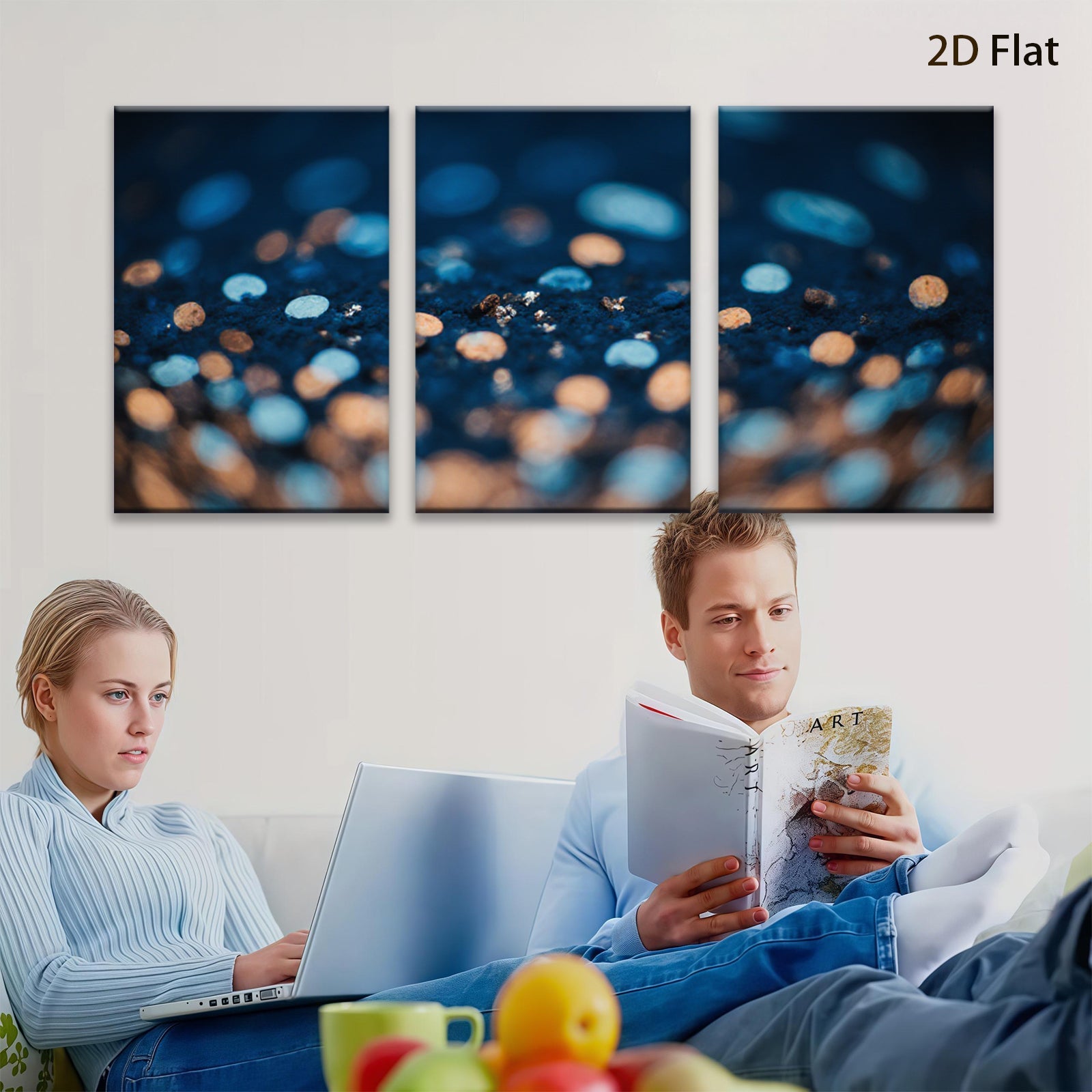 2D flat 1pc abstract blue gold specks modern wall art canvas prints bedroom living room decor farmhouse style gallery wrapped ready to hang