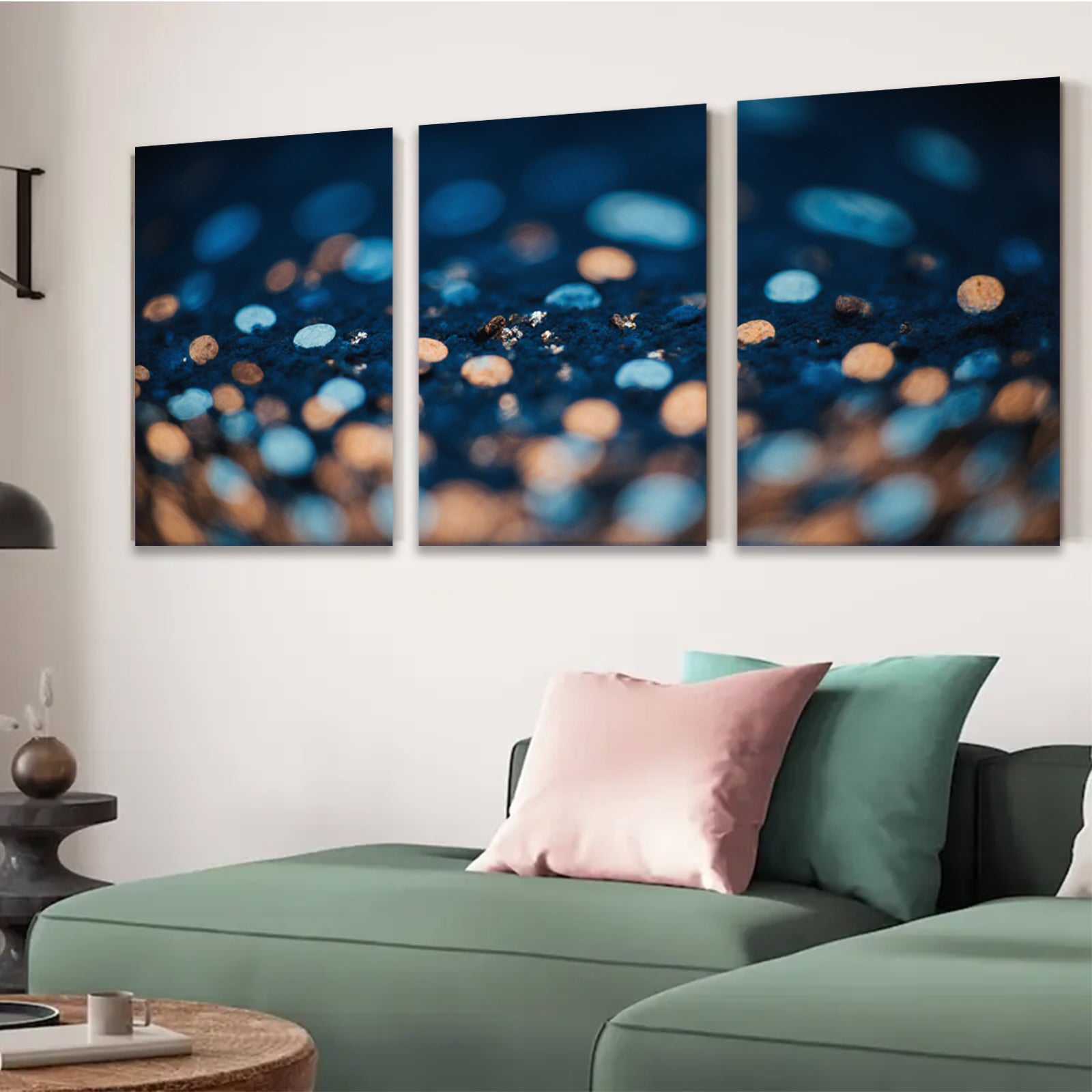 2D flat 1pc abstract blue gold specks modern wall art canvas prints bedroom living room decor farmhouse style gallery wrapped ready to hang