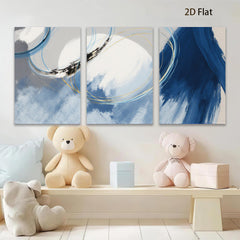 2D flat 1pc abstract blue gold swirl canvas wall art modern farmhouse living room bedroom decor large size statement piece gallery wrapped ready to hang