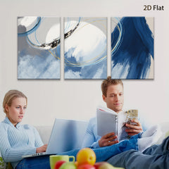 2D flat 1pc abstract blue gold swirl canvas wall art modern farmhouse living room bedroom decor large size statement piece gallery wrapped ready to hang