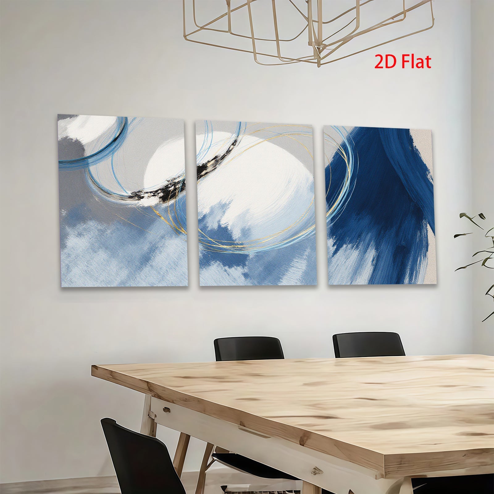 2D flat 1pc abstract blue gold swirl canvas wall art modern farmhouse living room bedroom decor large size statement piece gallery wrapped ready to hang