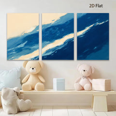 2D flat 1pc abstract blue gold wave coastal wall art modern farmhouse decor living room bedroom gallery wrapped canvas prints ready to hang